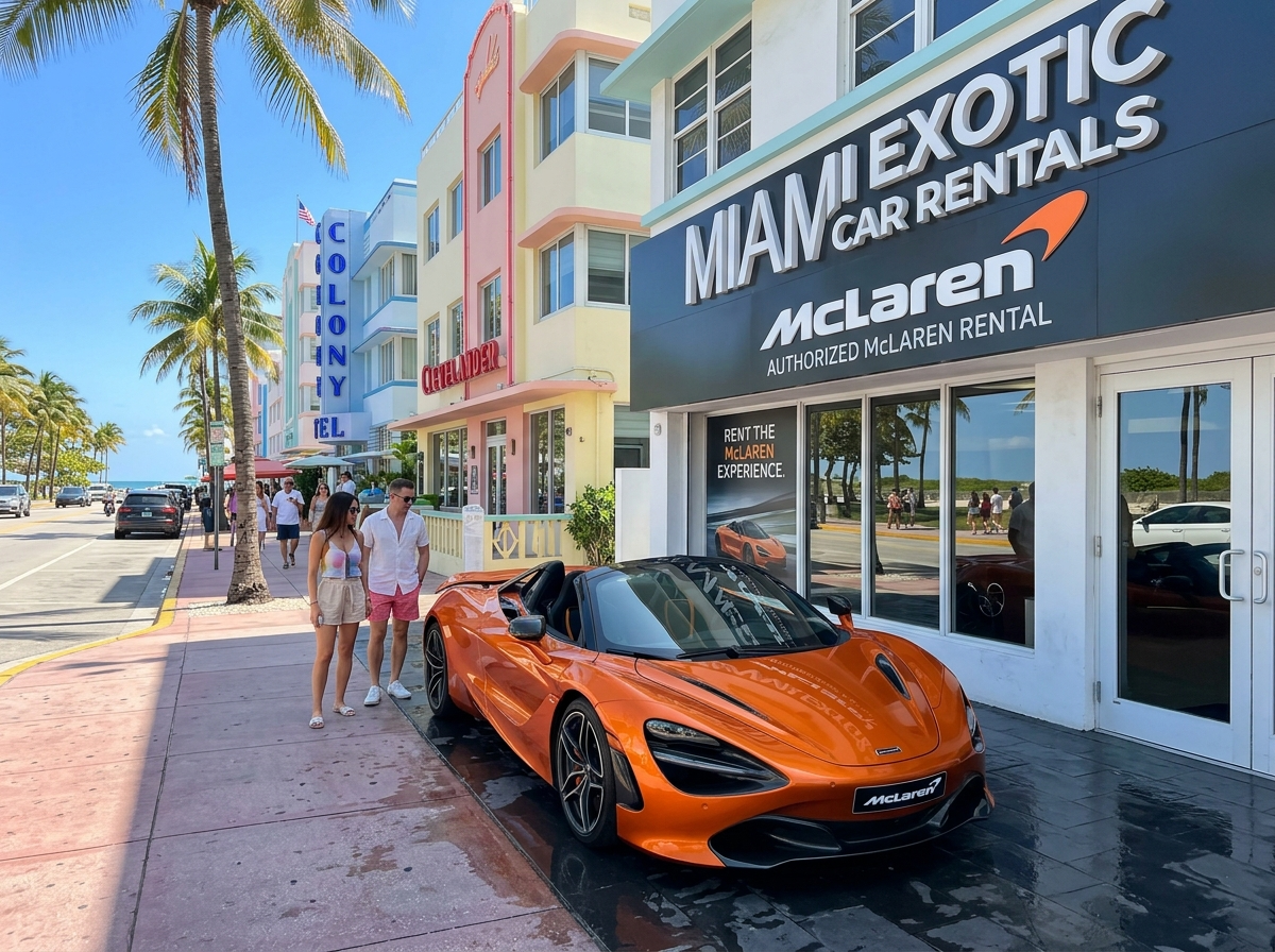 McLaren brand logo sports car rental Miami Beach
