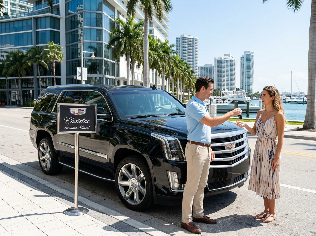 Cadillac brand logo Escalade luxury SUV rental Miami